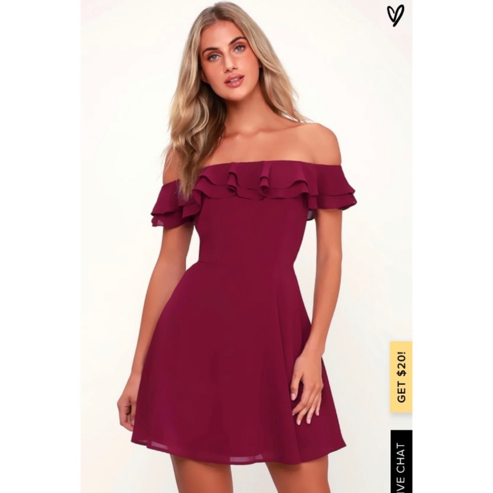 Burgundy / Red Off Shoulder Dress - Prom, Dance